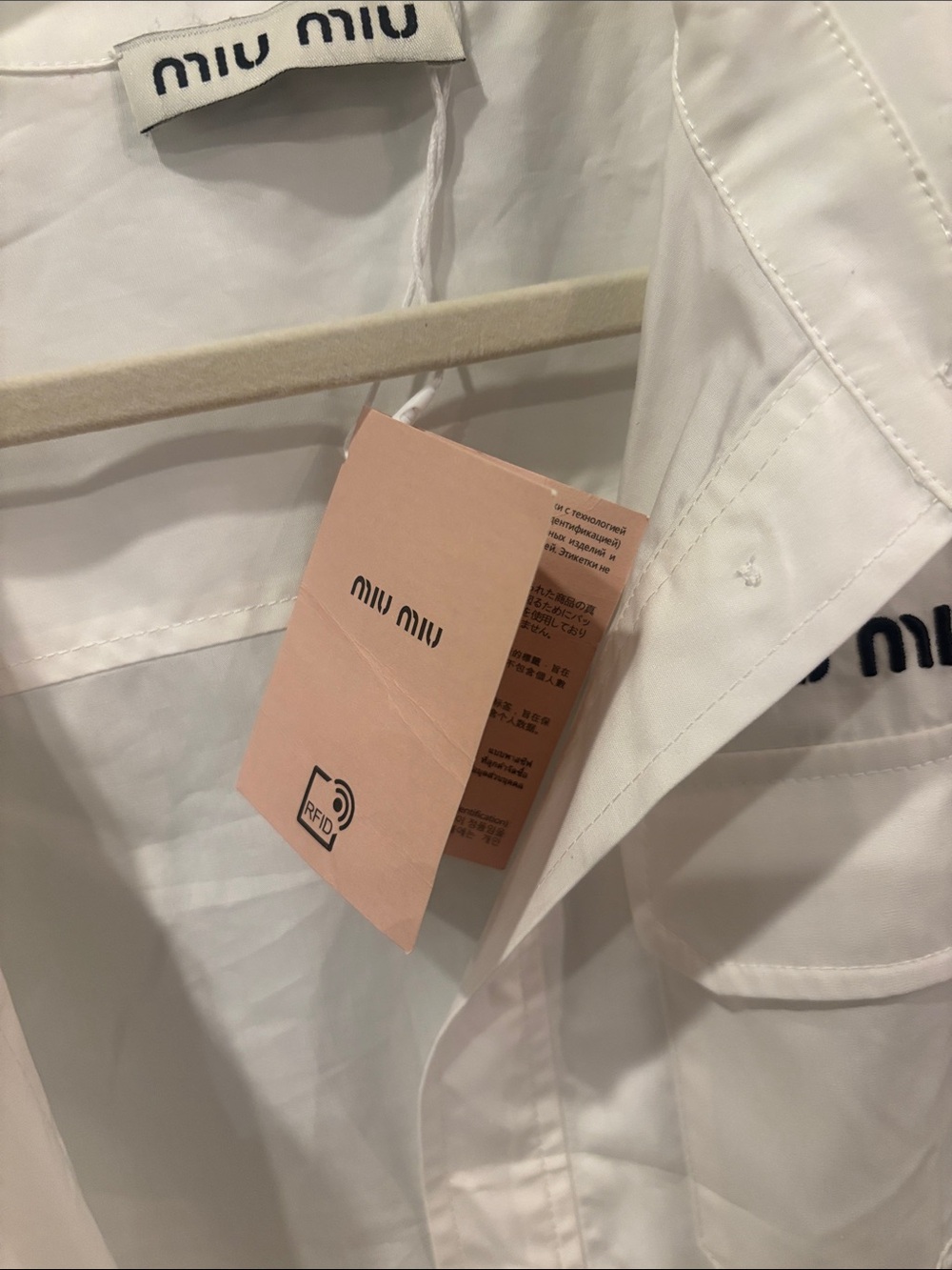 Miu Miu White Short-Sleeve Tiered Shirt Dress for Kids - Picture 2 of 3